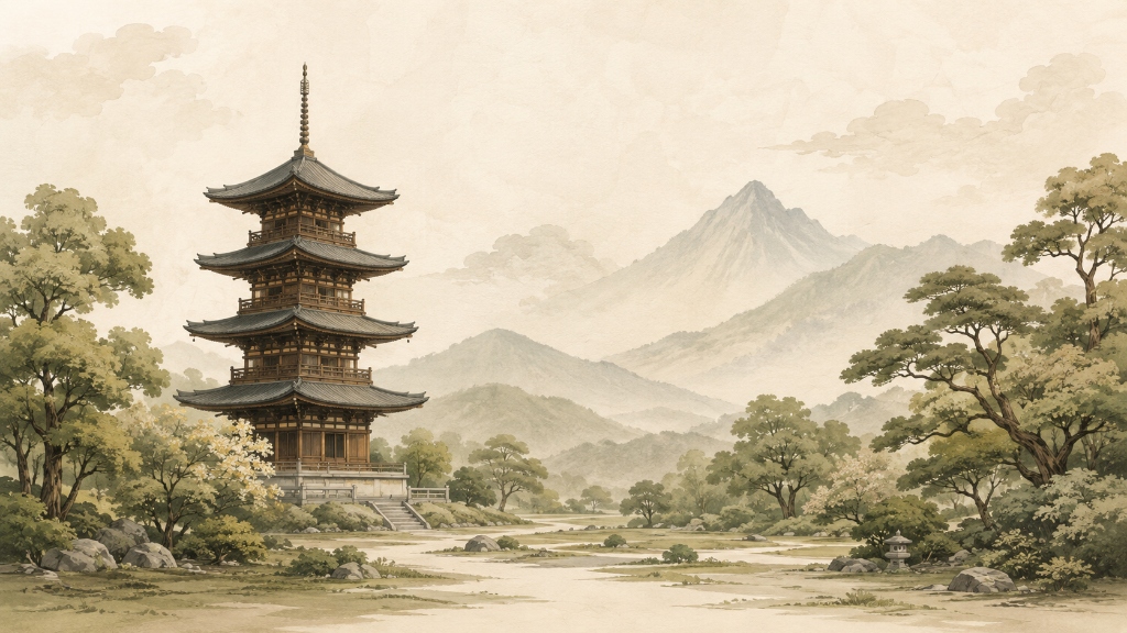 Kyoto traditional pagoda and landscape background